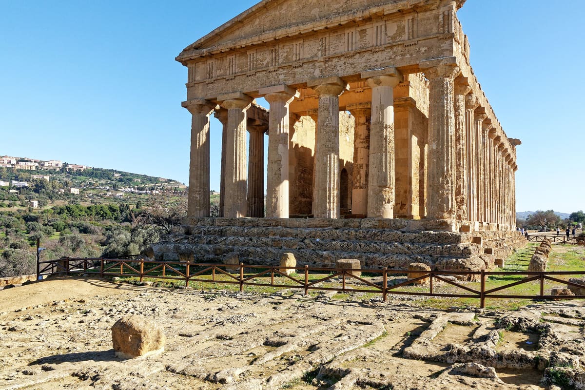 The Temple of Concordia at the Valley of the Temples (Valle dei Templi) in Agrigento, Sicily — a 5th-century BC Doric temple, one of the most intact ancient Greek temples still standing